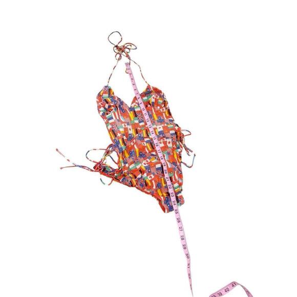 Vintage Fabric Flag Tan Through One Piece Swimsuit 70’s/80’s Open Back Women XS? - Picture 8 of 10